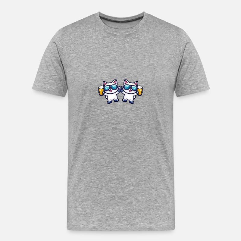 Katze Ski Team Bier - Männer Premium Bio T-Shirt - Grau meliert