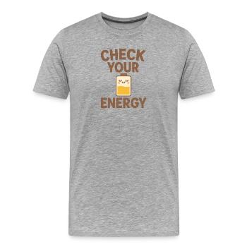 Check Your Energy – Recharge Your Energy - Men's Premium Organic T-Shirt - heather grey - Front - Damien (186cm)