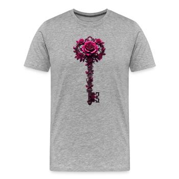 Rose Key with Floral Crown - Men's Premium Organic T-Shirt - heather grey - Front - Damien (186cm)