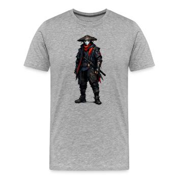 Samouraï de l’ombre avec une écharpe rouge - T-shirt bio Premium Homme - gris chiné - Devant - Damien (186cm)