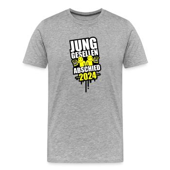 Enterrement de vie de garçon 2024 Enterrement de vie de garçon - T-shirt bio Premium Homme - gris chiné - Devant - Damien (186cm)