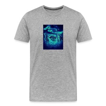 Cabane dans la forêt, Finlande - T-shirt bio Premium Homme - gris chiné - Devant - Damien (186cm)
