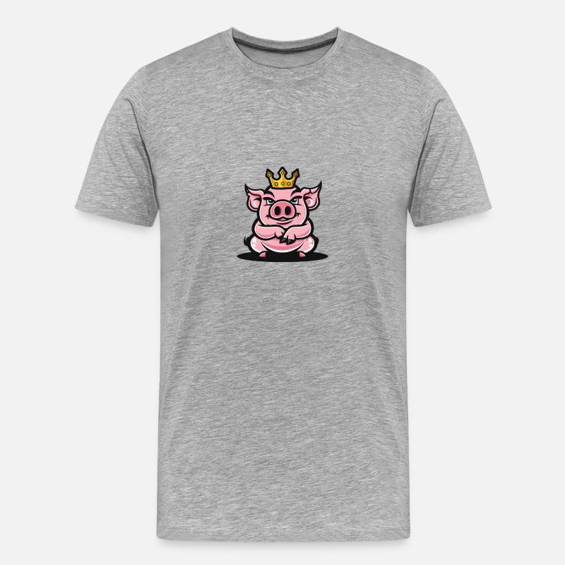 Schwein Comic Krone - Männer Premium Bio T-Shirt - Grau meliert