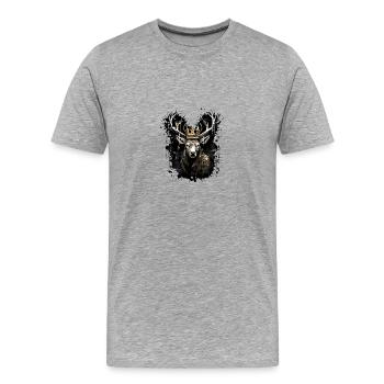 Tête de cerf portrait couronne - T-shirt bio Premium Homme - gris chiné - Devant - Damien (186cm)