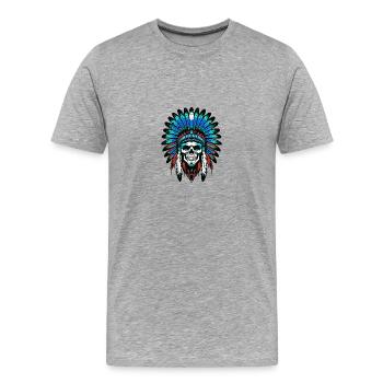 Crâne de chef indien Apache - T-shirt bio Premium Homme - gris chiné - Devant - Damien (186cm)