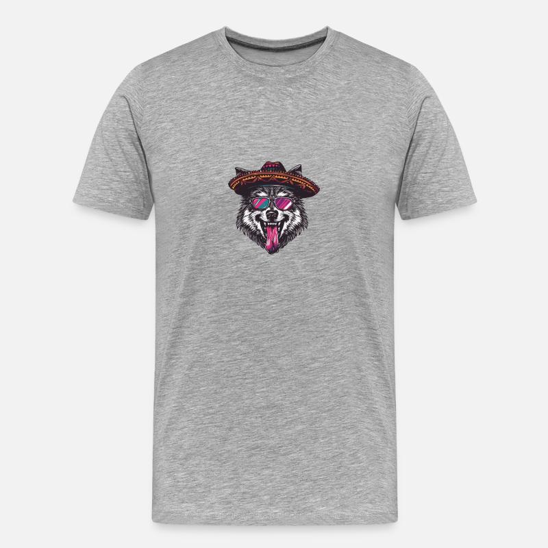 Wolf Comic Lustig Sombrero - Männer Premium Bio T-Shirt - Grau meliert