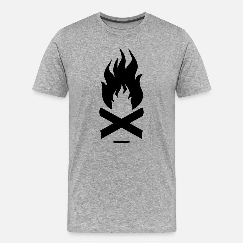 Lagerfeuer Symbol mit Holzscheite - Männer Premium Bio T-Shirt - Grau meliert