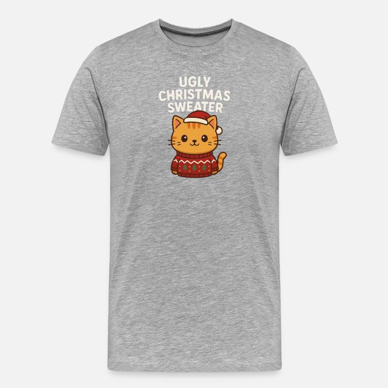 Pull de Noël moche pour chat - T-shirt bio Premium Homme - gris chiné