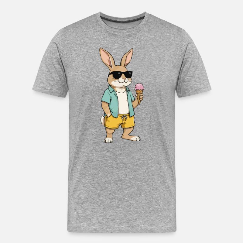 Sonnen Hase mit Eis am Strand - Männer Premium Bio T-Shirt - Grau meliert