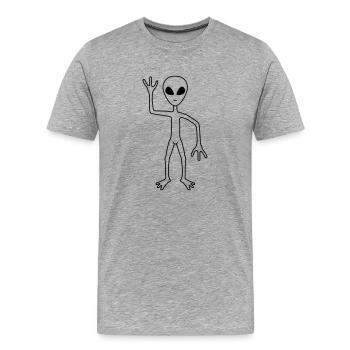 Begrüßung Alien winkt freundlich - Männer Premium Bio T-Shirt - Grau meliert - Vorne - Damien (186cm)