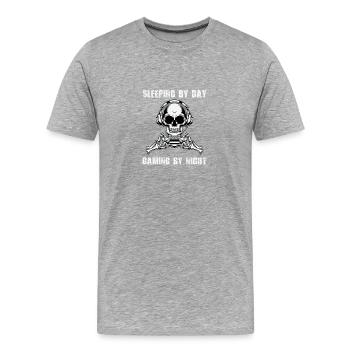 Sleeping By Day Gaming By Night white T-shirt - Men's Premium Organic T-Shirt - heather grey - Front - Damien (186cm)