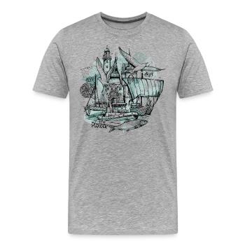Rostock Collage Illustration - Männer Premium Bio T-Shirt - Grau meliert - Vorne - Damien (186cm)