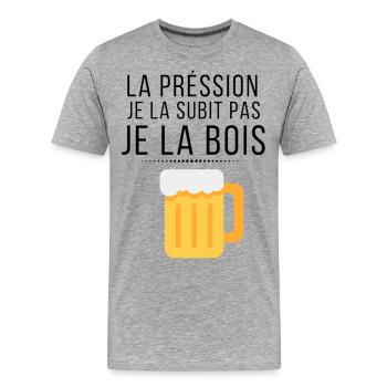 La pression je la subis pas je la bois - T-shirt bio Premium Homme - gris chiné - Devant - Damien (186cm)