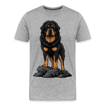 Tibetischer Mastiffhund auf Felsenporträt Schwarzes Feuer - Männer Premium Bio T-Shirt - Grau meliert - Vorne - Damien (186cm)