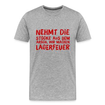 wir machen Lagerfeuer - Männer Premium Bio T-Shirt - Grau meliert - Vorne - Damien (186cm)
