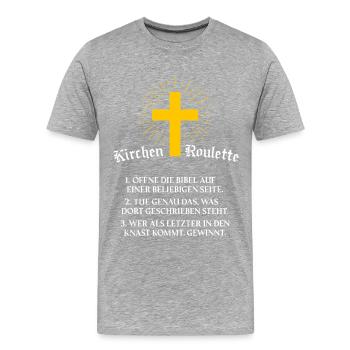 Kirchen Roulette - Lustiges Spiel mit der Bibel - Männer Premium Bio T-Shirt - Grau meliert - Vorne - Damien (186cm)