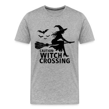 Halloween Hexe Hexenbesen Caution Witch Crossing - Männer Premium Bio T-Shirt - Grau meliert - Vorne - Damien (186cm)