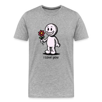 Bonhomme allumette avec fleur JE T’AIME - T-shirt bio Premium Homme - gris chiné - Devant - Damien (186cm)