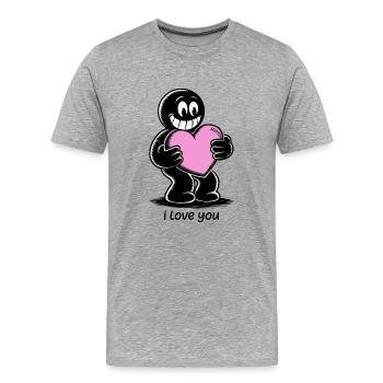 Bonhomme allumette avec coeur JE T’AIME - T-shirt bio Premium Homme - gris chiné - Devant - Damien (186cm)
