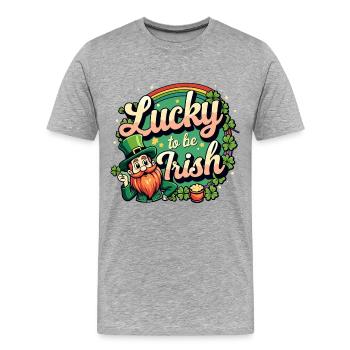 Lucky to be Irish – St. Patrick’s Day Leprechaun - Männer Premium Bio T-Shirt - Grau meliert - Vorne - Damien (186cm)