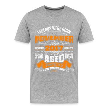 Legenden wurden im November 2017 geboren - Männer Premium Bio T-Shirt - Grau meliert - Vorne - Damien (186cm)