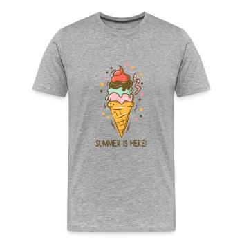 Crème glacée L’été est là Crème glacée Glacier Glacier Heure d’été - T-shirt bio Premium Homme - gris chiné - Devant - Damien (186cm)