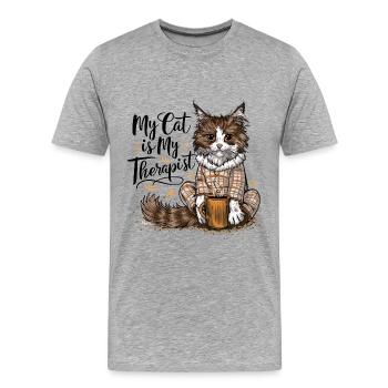 Mon chat est mon thérapeute amoureux des chats cadeau - T-shirt bio Premium Homme - gris chiné - Devant - Damien (186cm)