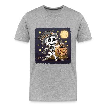 Squelette mignon avec citrouille lanterne Halloween - T-shirt bio Premium Homme - gris chiné - Devant - Damien (186cm)