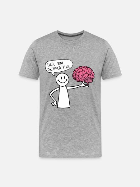 Strichmännchen mit Gehirn Lustiger Spruch Hirnlos - Männer Premium Bio T-Shirt - Grau meliert
