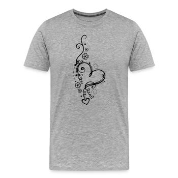 Großes Herz mit Blumen, Liebe, love - Männer Premium Bio T-Shirt - Grau meliert - Vorne - Damien (186cm)