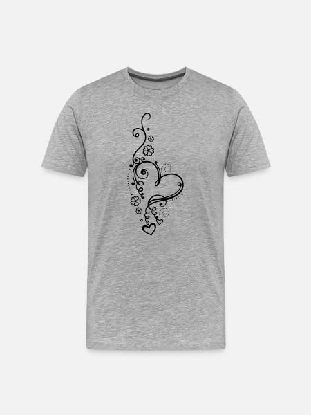 Corazón grande con pequeños corazones y flores - Camiseta orgánica premium hombre - gris jaspeado