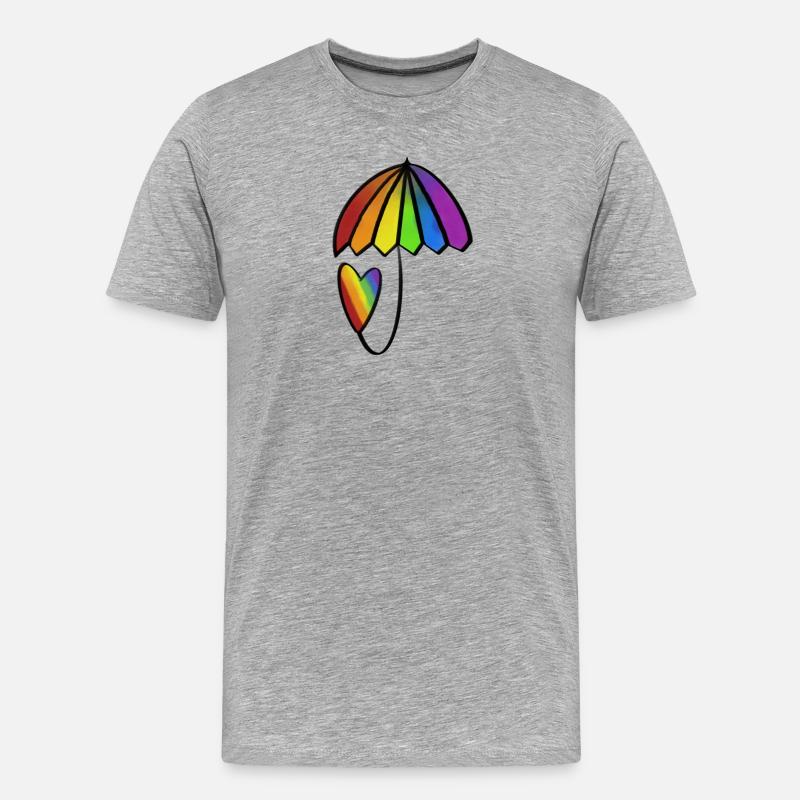 Regenbogen Herz mit Schirm - Männer Premium Bio T-Shirt - Grau meliert