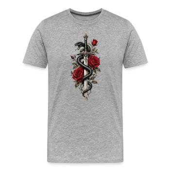 Serpent des Roses Épées - T-shirt bio Premium Homme - gris chiné - Devant - Damien (186cm)