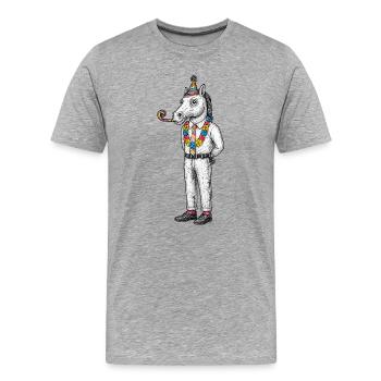 Cheval Arlequin en tenue de fête - T-shirt bio Premium Homme - gris chiné - Devant - Damien (186cm)