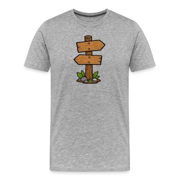 Enseigne en bois dans la forêt – style bande dessinée - T-shirt bio Premium Homme - gris chiné - Devant - Damien (186cm)