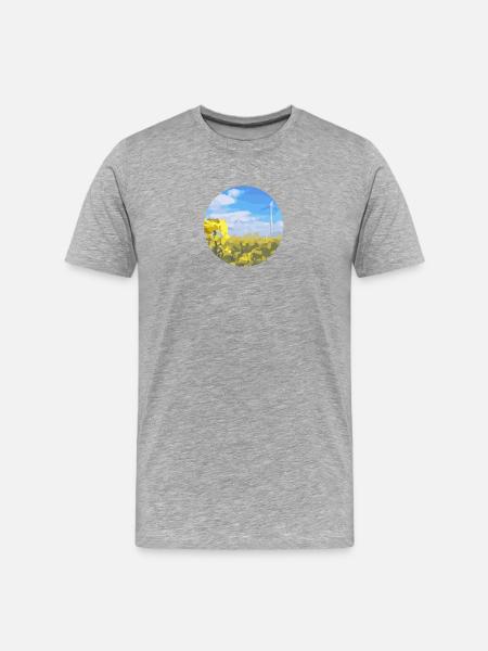 Rapsfeld mit Windrad - Männer Premium Bio T-Shirt - Grau meliert