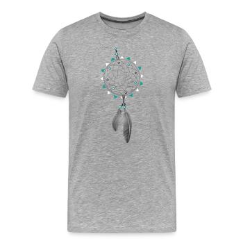 Traumfänger mit Federn und türkisfarbenen Perlen - Männer Premium Bio T-Shirt - Grau meliert - Vorne - Damien (186cm)
