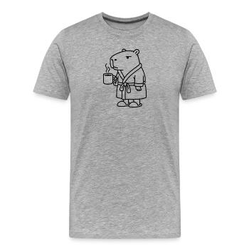 Capybara en robe de chambre Café - T-shirt bio Premium Homme - gris chiné - Devant - Damien (186cm)