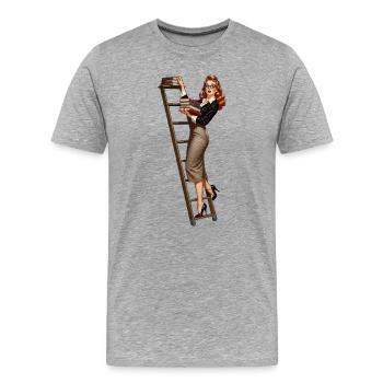 Pin-up de bibliothécaire - T-shirt bio Premium Homme - gris chiné - Devant - Damien (186cm)