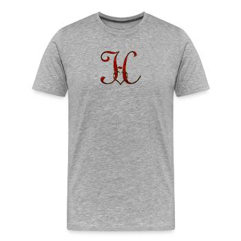 Monogramme H avec cadre en forme de cœur - T-shirt bio Premium Homme - gris chiné - Devant - Damien (186cm)