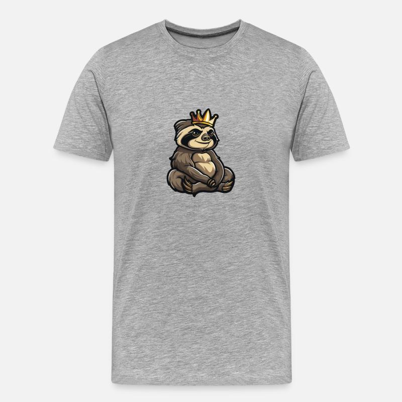 Faultier Comic Krone - Männer Premium Bio T-Shirt - Grau meliert