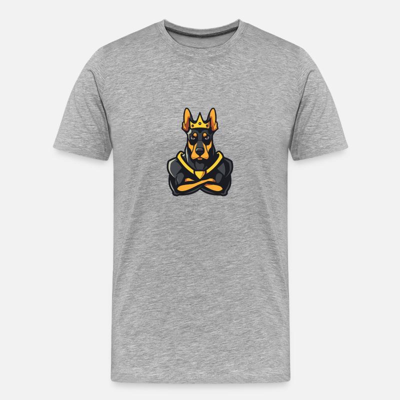 Dobermann Hund Comic Krone - Männer Premium Bio T-Shirt - Grau meliert
