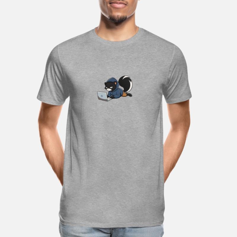 Mignonne mouffette hacker en sweat à capuche devant le PC T-shirt bio Premium Homme