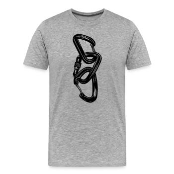 3 Karabiner – Klettern verbindet - Männer Premium Bio T-Shirt - Grau meliert - Vorne - Damien (186cm)