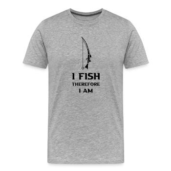 Schlankes, minimalistisches "Ich fische, also bin ich" - Männer Premium Bio T-Shirt - Grau meliert - Vorne - Damien (186cm)
