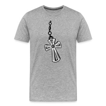 Croix, crucifix avec pierre précieuse. - T-shirt bio Premium Homme - gris chiné - Devant - Damien (186cm)