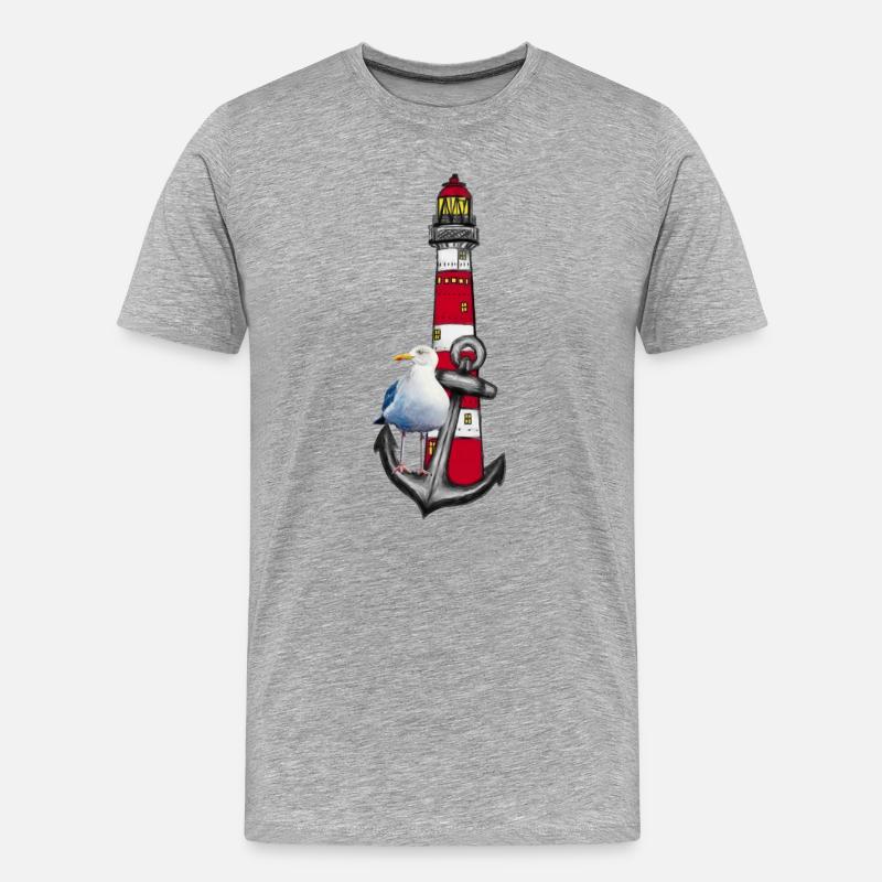 Leuchtturm Strandvogel Grafik Anker - Männer Premium Bio T-Shirt - Grau meliert