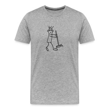 Strichmännchen kehrt mit Besen - Männer Premium Bio T-Shirt - Grau meliert - Vorne - Damien (186cm)