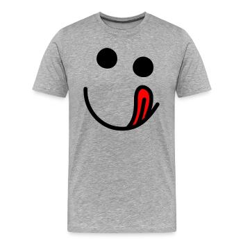 Tongue out - hungry happy face - Men's Premium Organic T-Shirt - heather grey - Front - Damien (186cm)