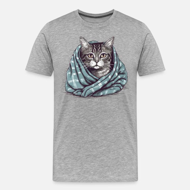 Katze in einer Decke - Männer Premium Bio T-Shirt - Grau meliert